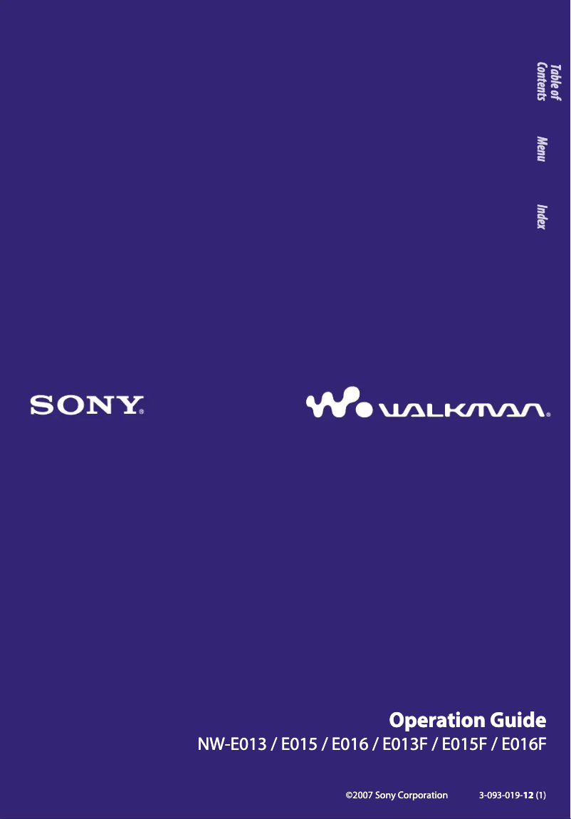 First page image of the manual for Walkman NW-E013F