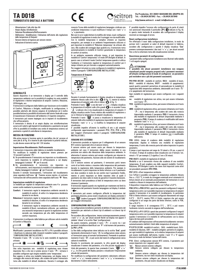 First page image of the manual for TAD01B