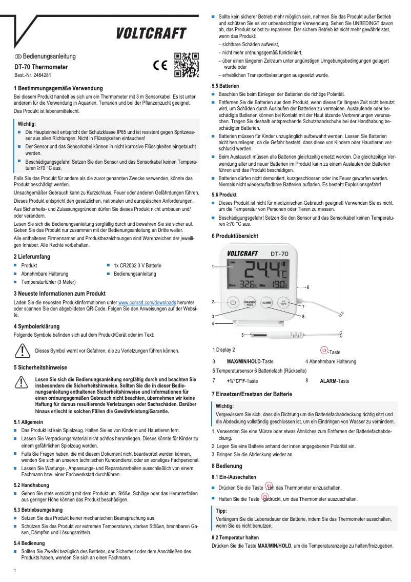 First page image of the manual for DT-70