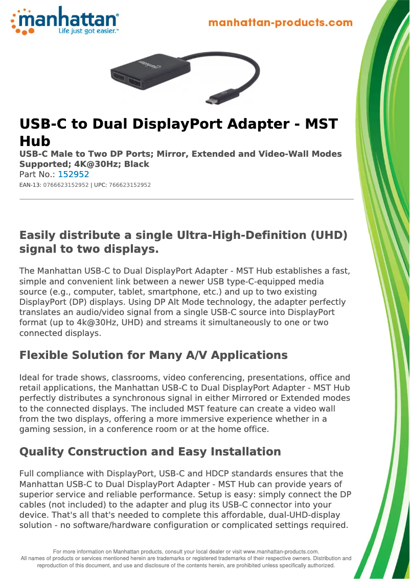 Page 1 of the manual Technical Sheet Manhattan 152952