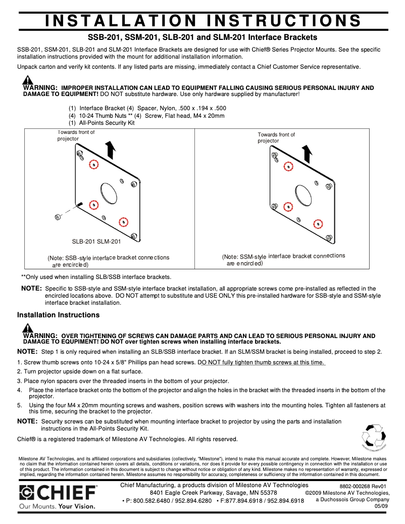 Page 1 of the manual User Manual Chief SLB201