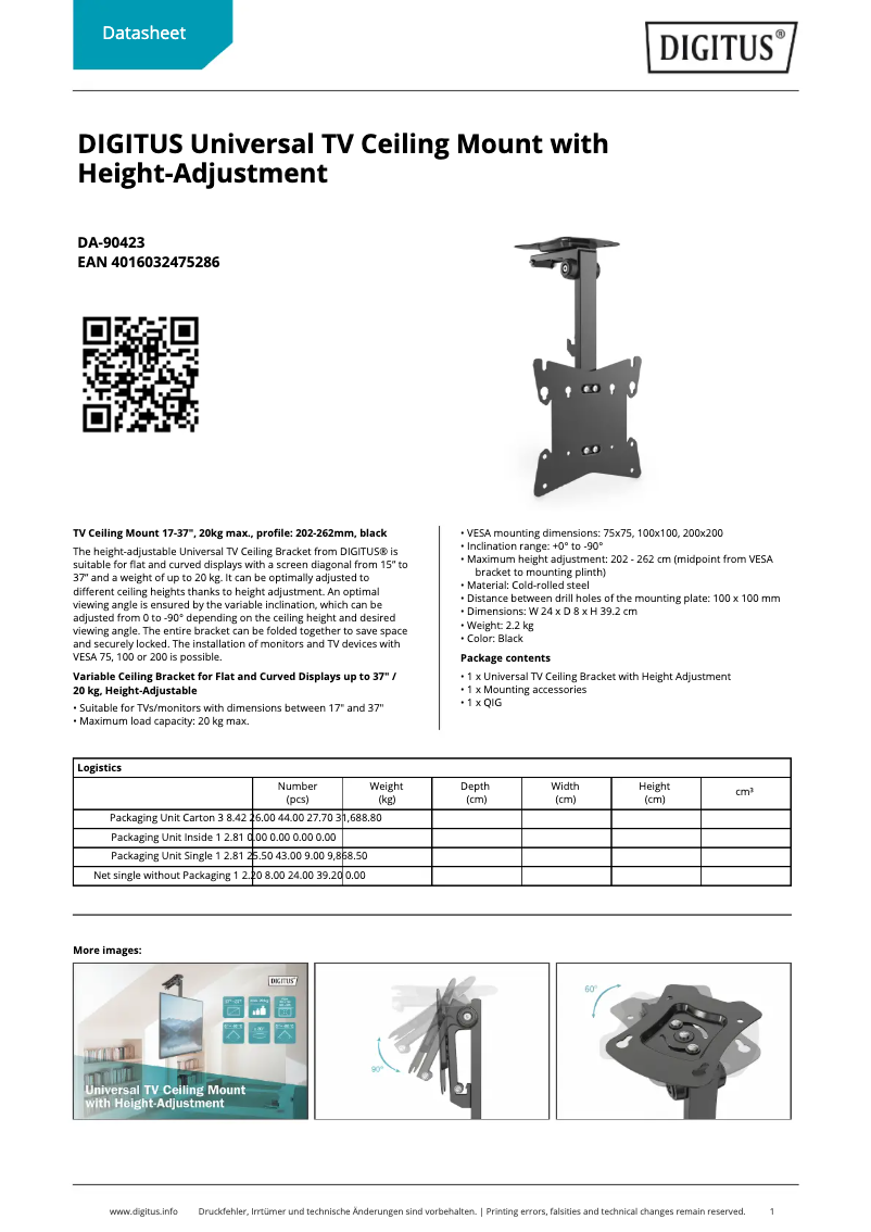 Page 1 of the manual Technical Sheet Digitus DA-90423