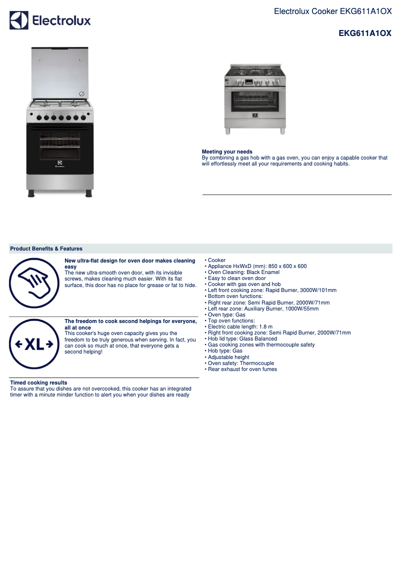 Page 1 of the manual Technical Sheet Electrolux EKG611A1OX