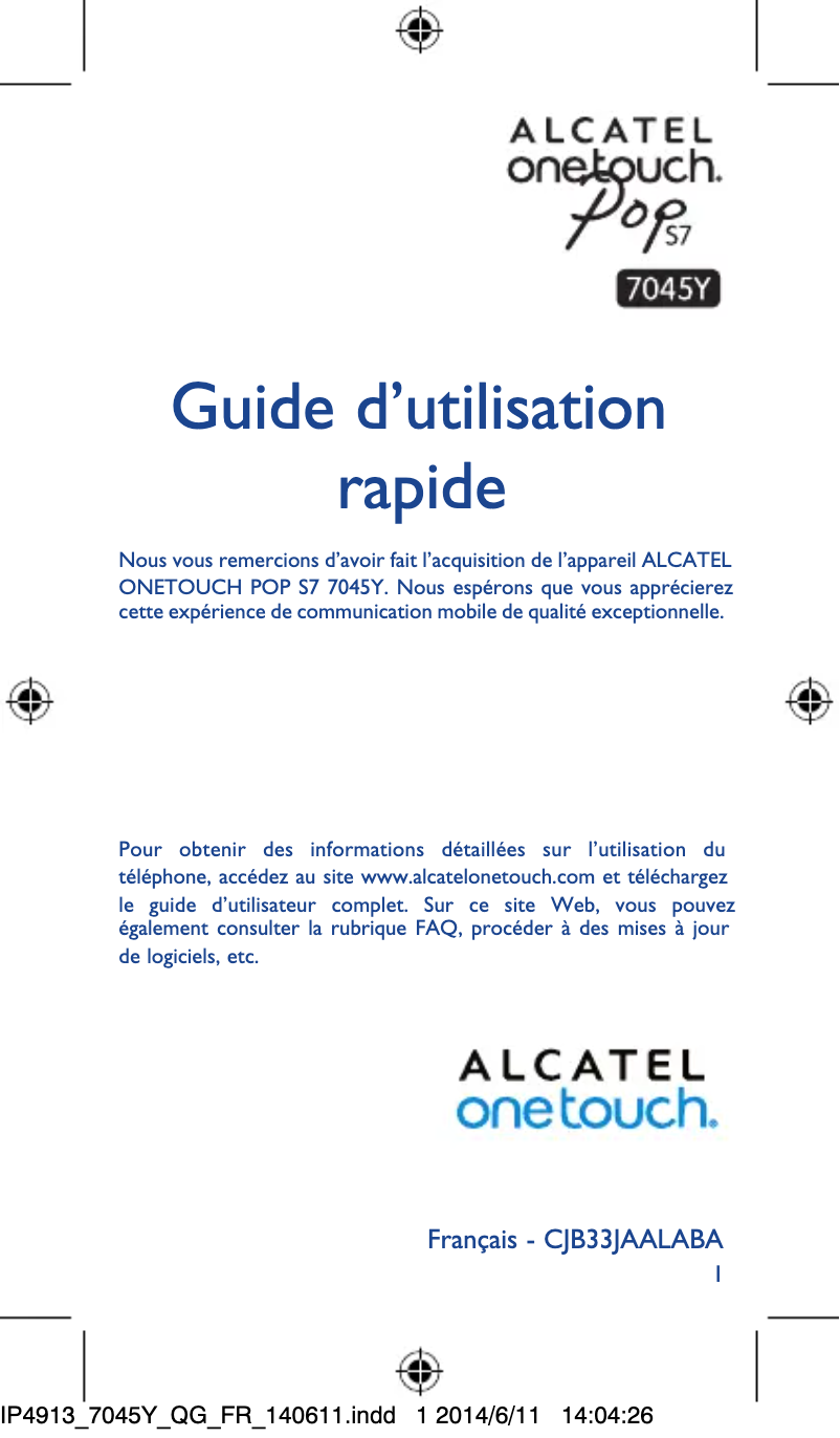 Page 1 of the manual User Manual Alcatel One Touch Pop S7 7045Y