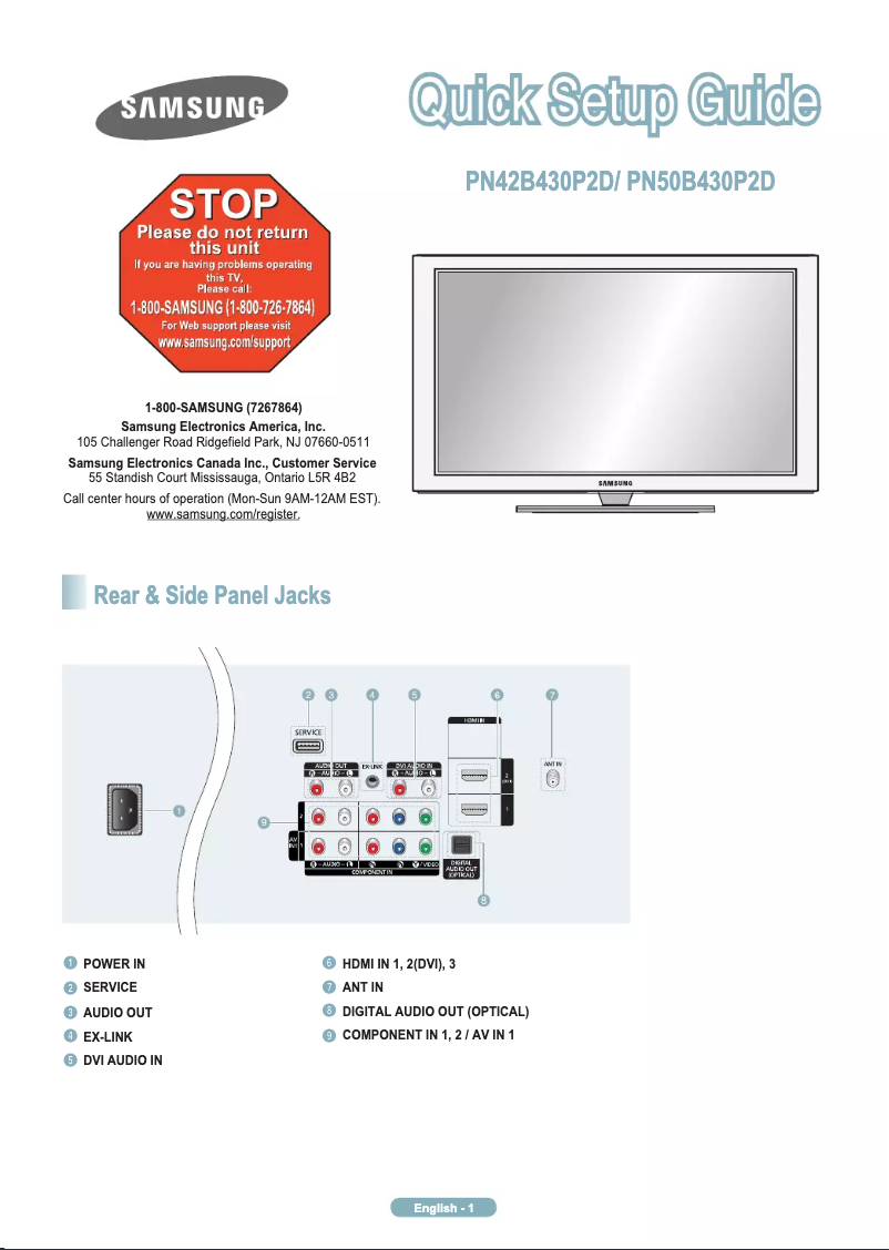 Page 1 of the manual Installation Guide Samsung PS42B430P2