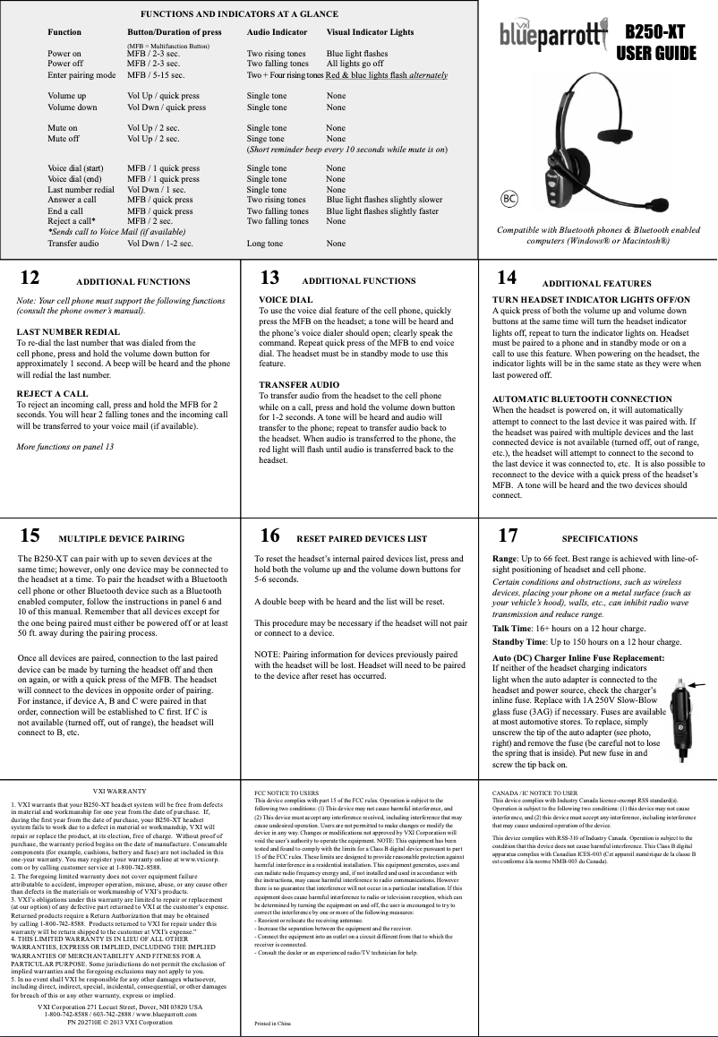 Page 1 of the manual User Manual VXi BlueParrott B250-XT
