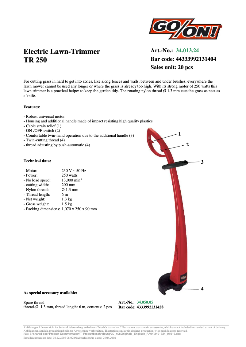Page 1 of the manual User Manual GO/ON TR 250
