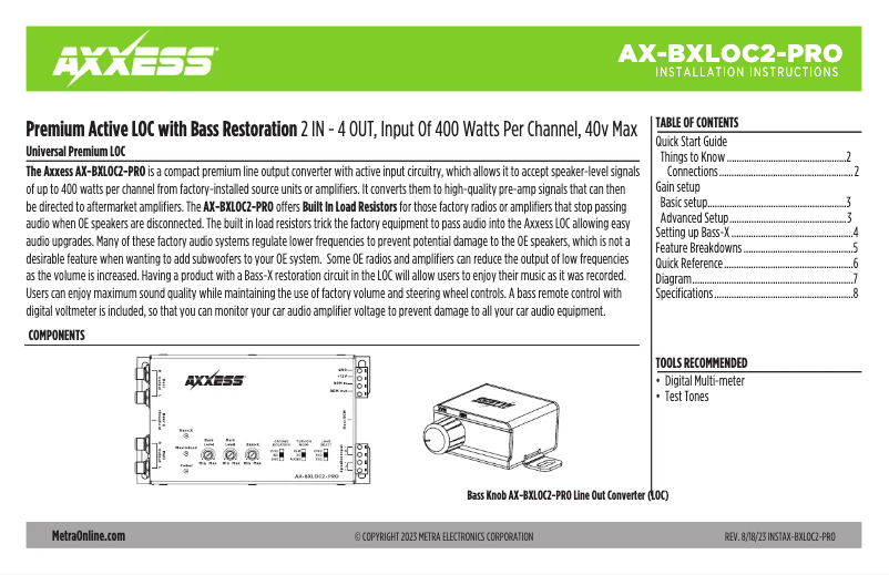 First page image of the manual for AX-BXLOC2-PRO