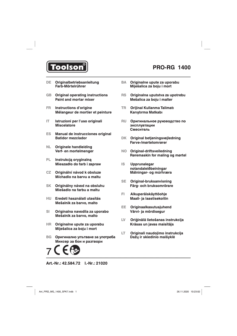 Page 1 of the manual User Manual Toolson PRO-RG 1400