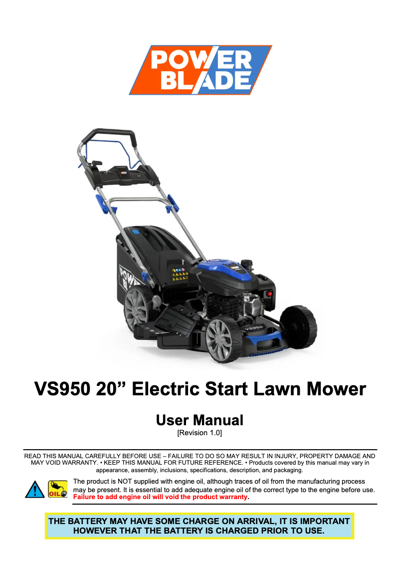 First page image of the manual for VS950