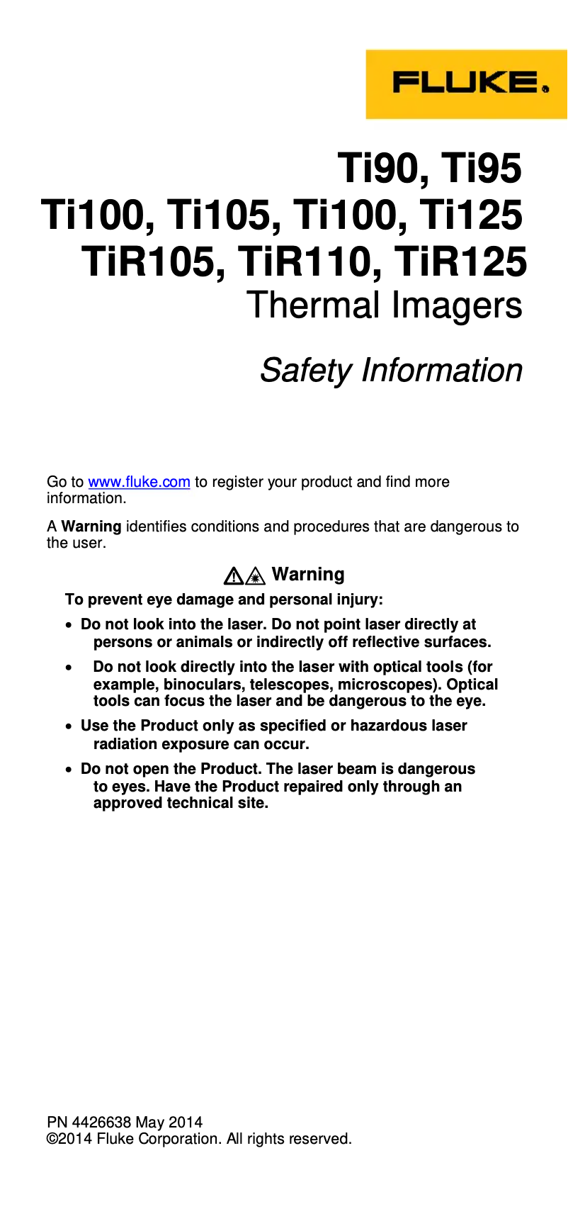 Page 1 of the manual Safety Instructions Fluke Ti95