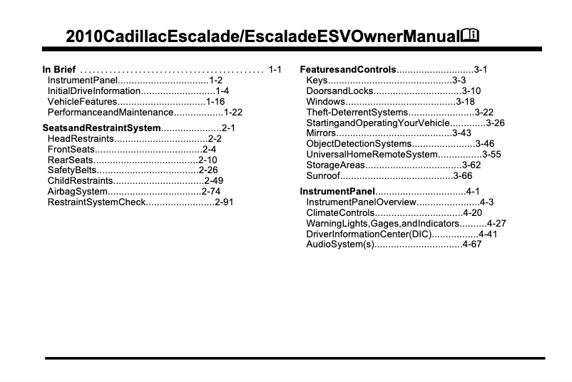 Page 1 of the manual User Manual Cadillac Escalade ESV (2008)