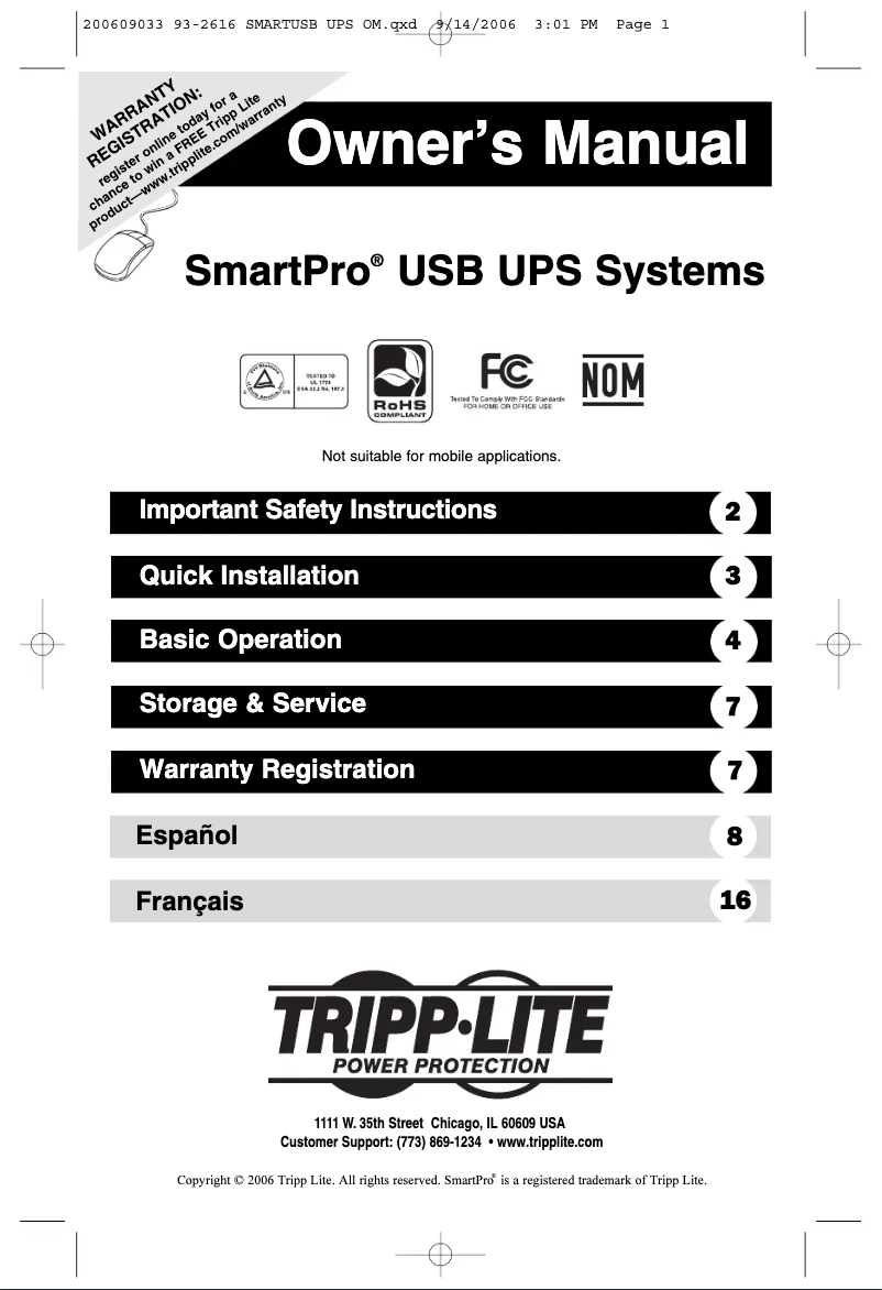 Page 1 of the manual User Manual Tripp Lite SmartPro SMART750USBTAA