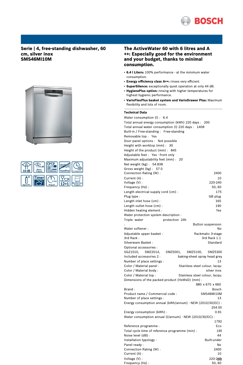 First page image of the manual for SMS46MI10M