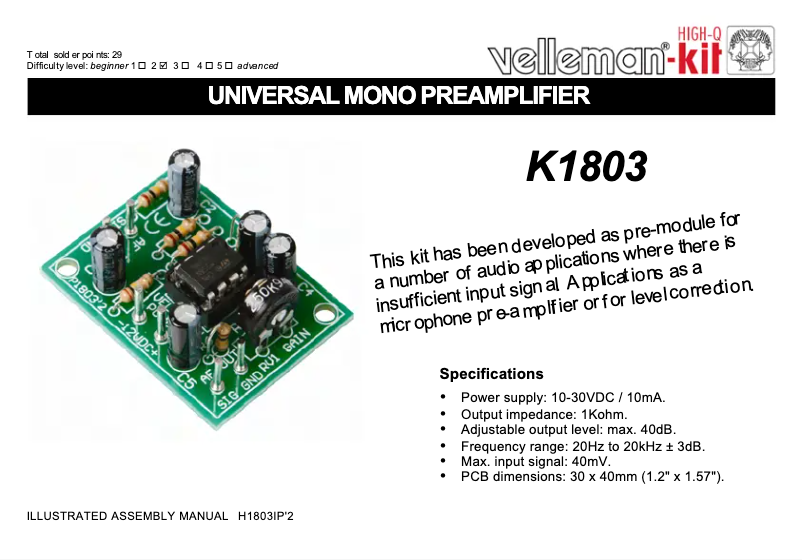 First page image of the manual for K1803