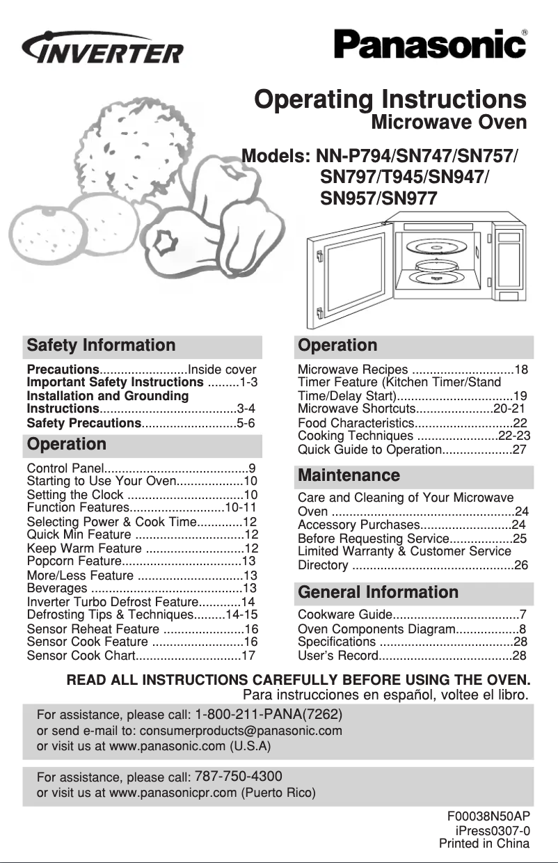 Page 1 of the manual User Manual Panasonic Inverter NN-SN977