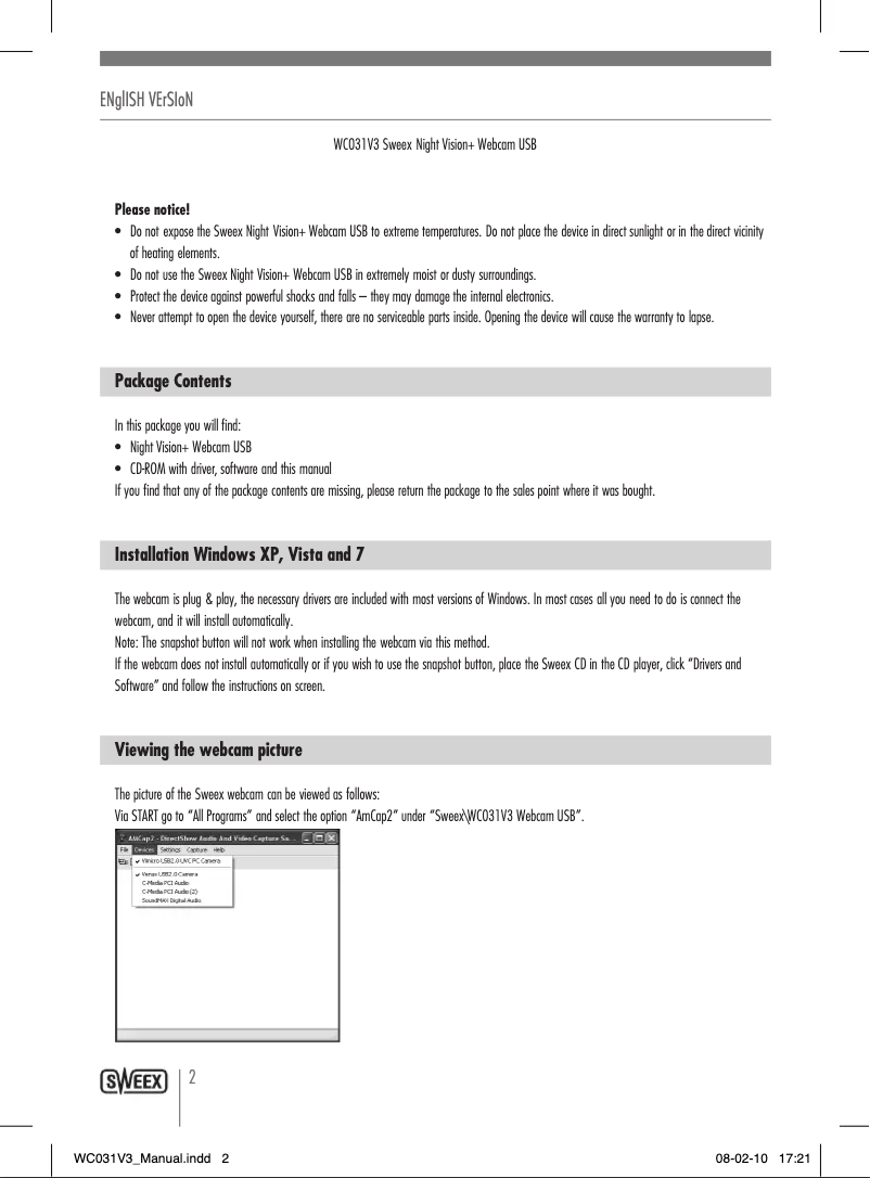 Page 1 of the manual User Manual Sweex WC031V3