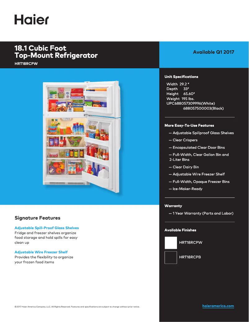 First page image of the manual for HRT18RCPW