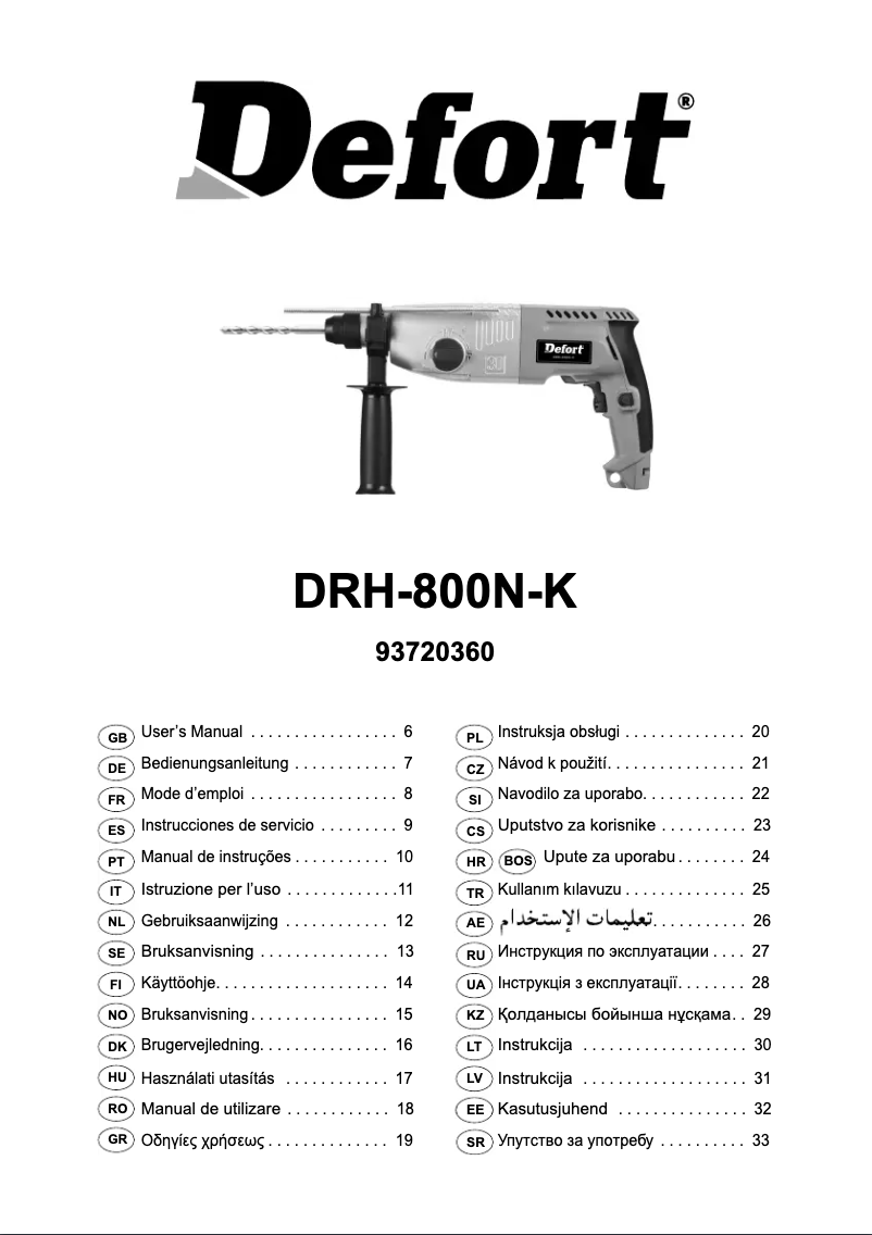 Page 1 of the manual User Manual Defort DRH-800N-K