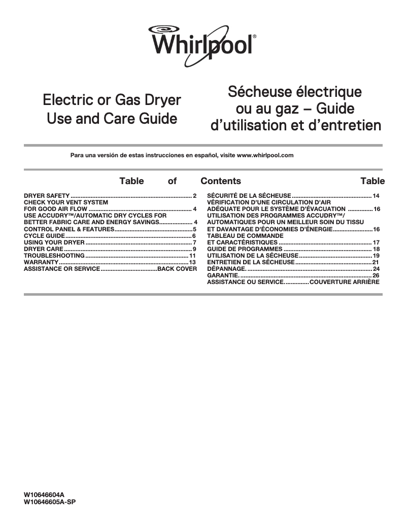 Page 1 of the manual Use and Maintenance Manual Whirlpool WGD49STBW