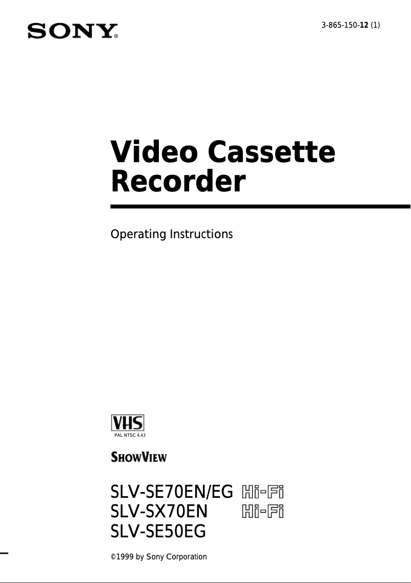 Page 1 of the manual User Manual Sony SLV-SE50EG