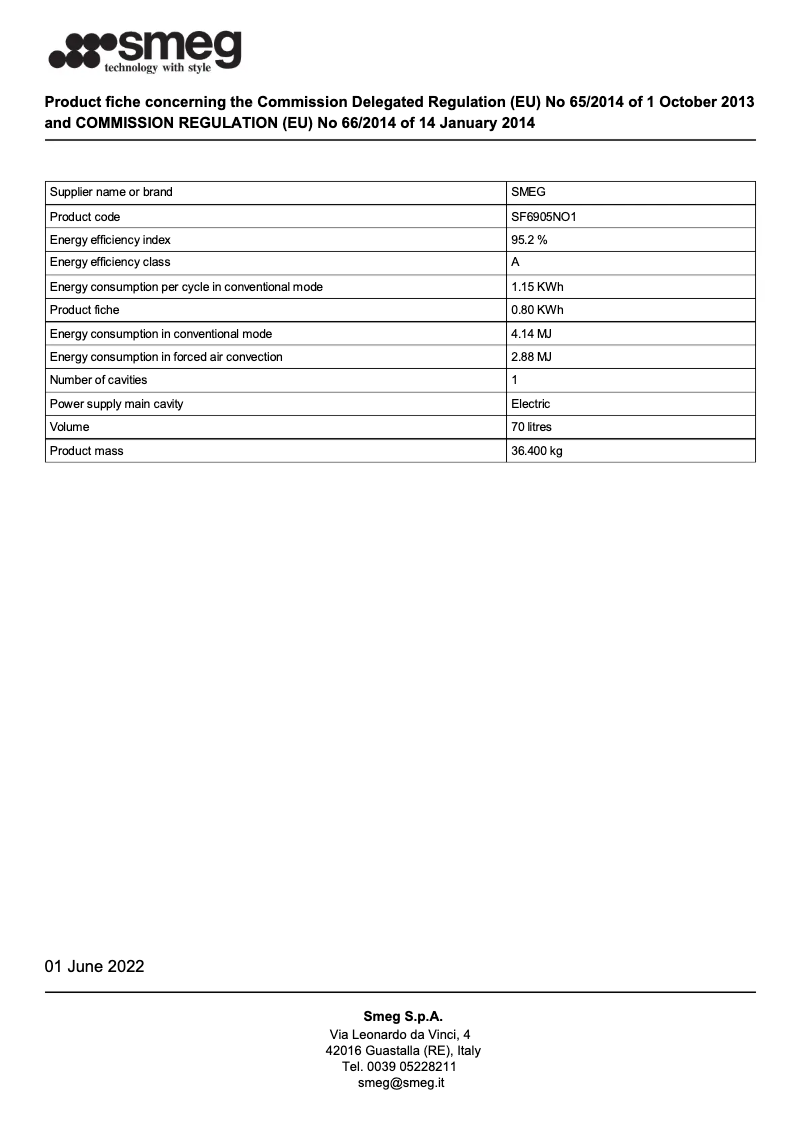 Page 1 of the manual Brochure Smeg SF6905NO1