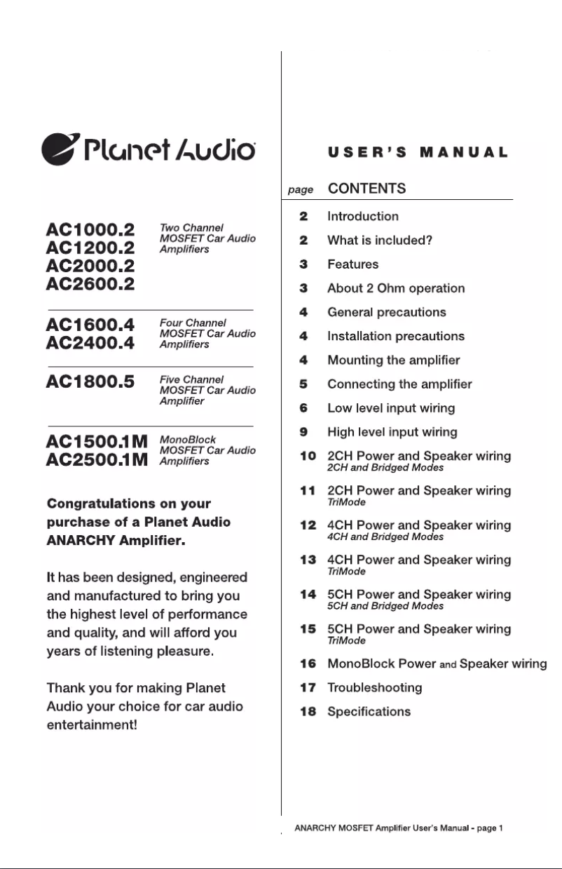 First page image of the manual for AC2500.1M