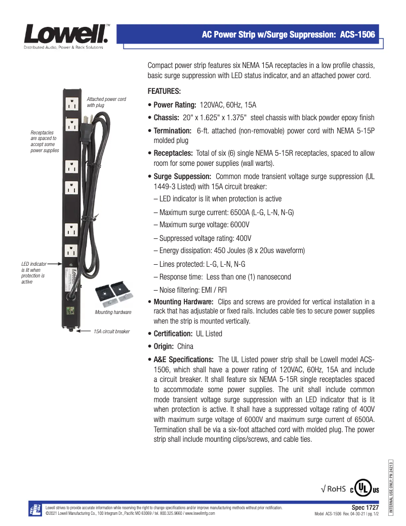 First page image of the manual for ACS-1506