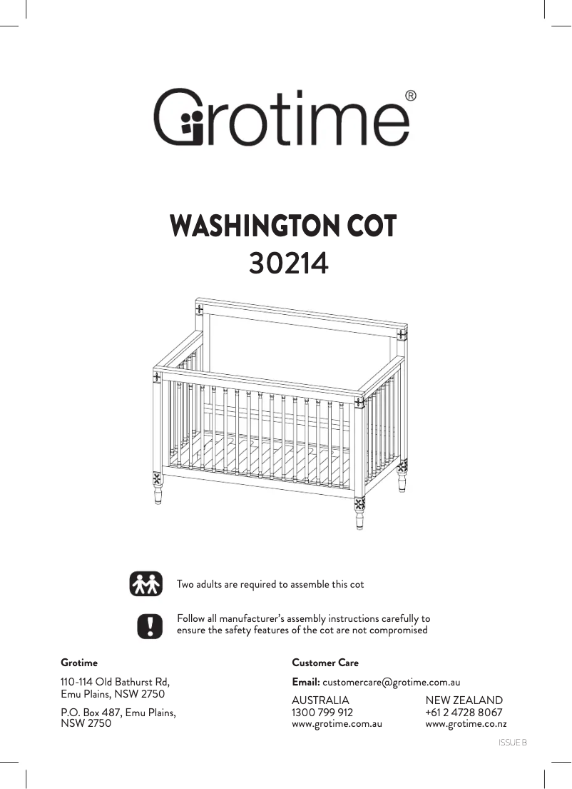 First page image of the manual for Washington Cot