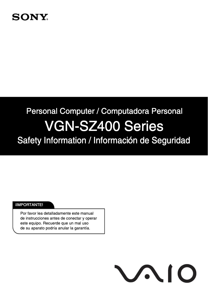 Page 1 of the manual Safety Instructions Sony Vaio VGN-SZ420QN