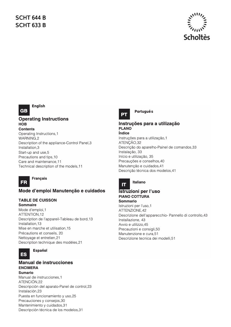 First page image of the manual for SCHT 633 B