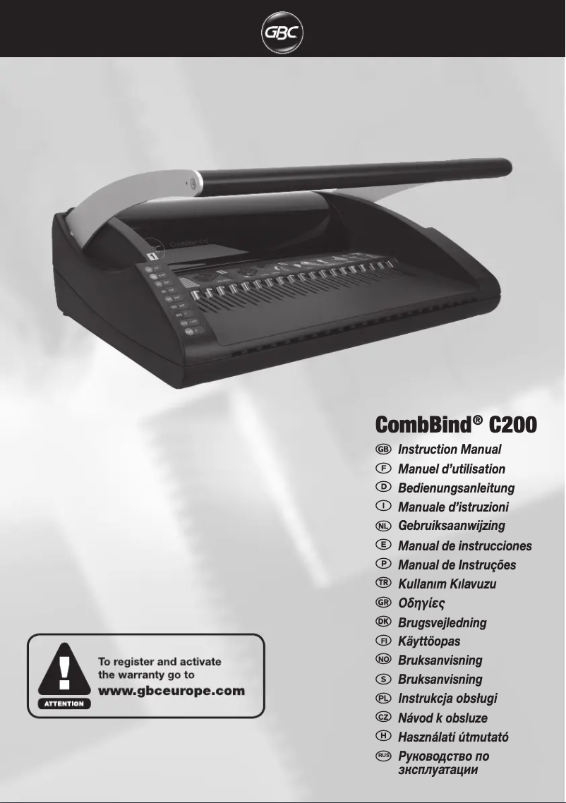 First page image of the manual for CombBind 200