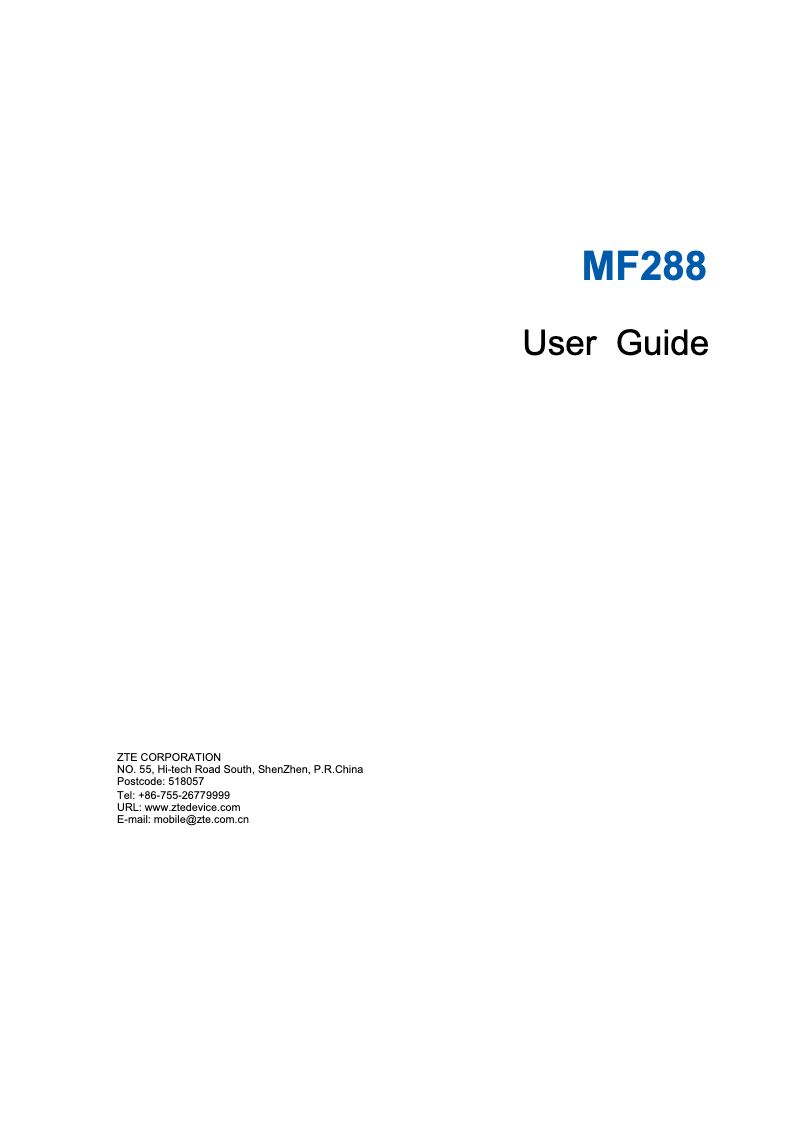 Page 1 of the manual User Manual ZTE MF288