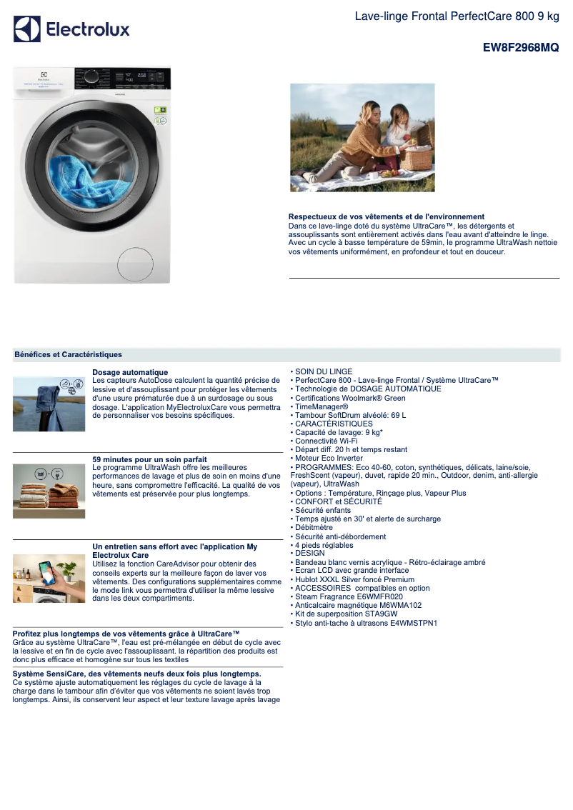 Page 1 of the manual Technical Sheet Electrolux EW8F2968MQ