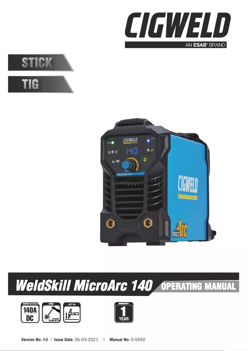 First page image of the manual for WeldSkill MicroArc 140