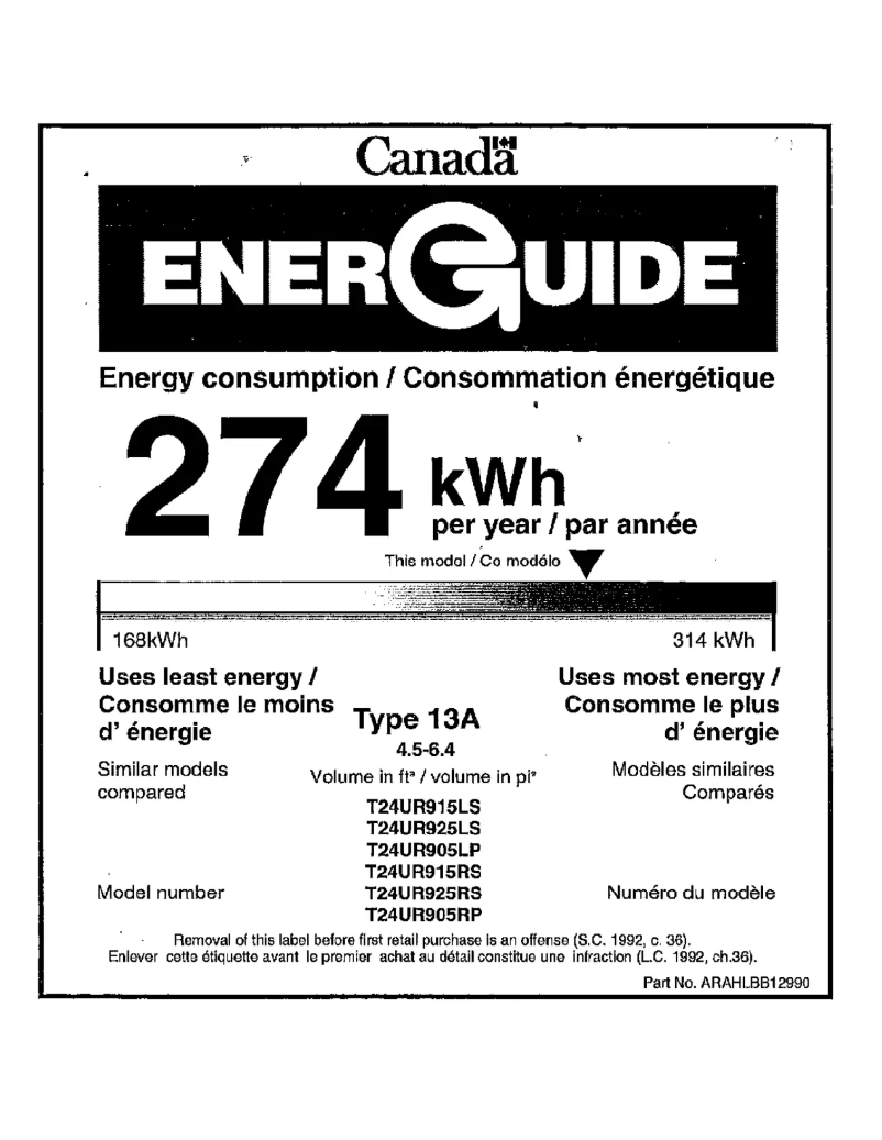 Page 1 of the manual Energy Label Thermador T24UR905LP