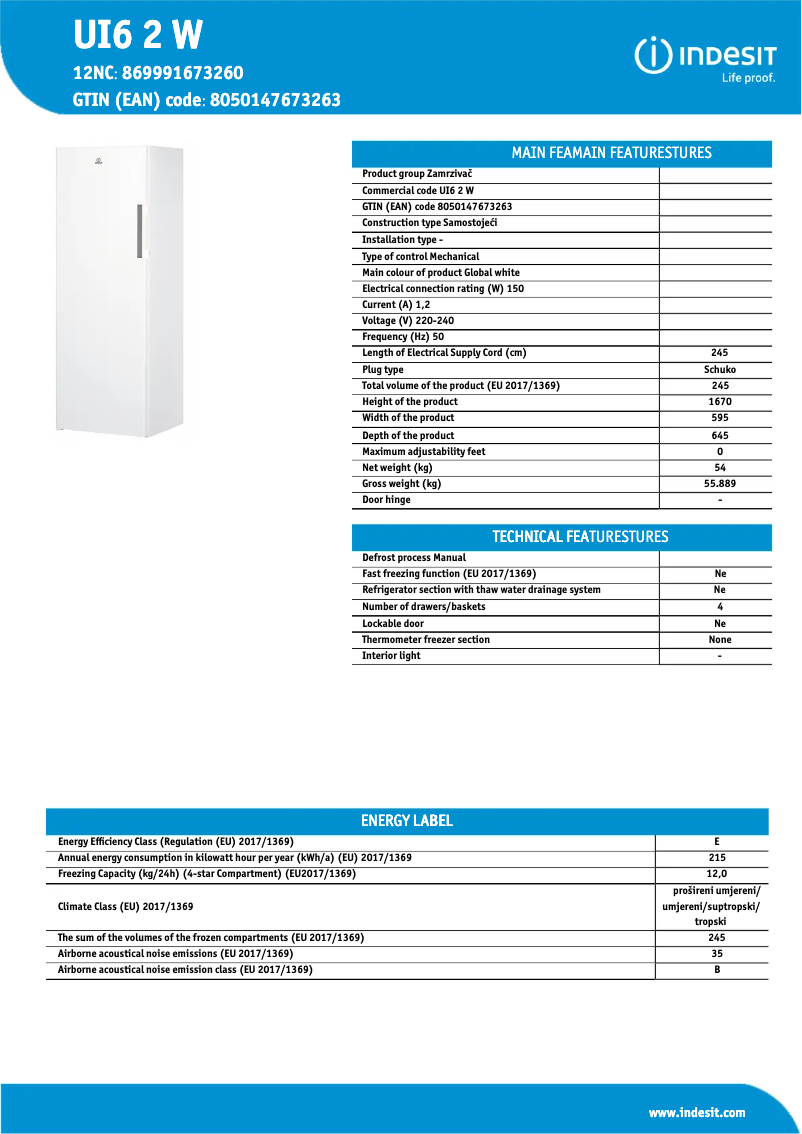 First page image of the manual for UI6 2 W