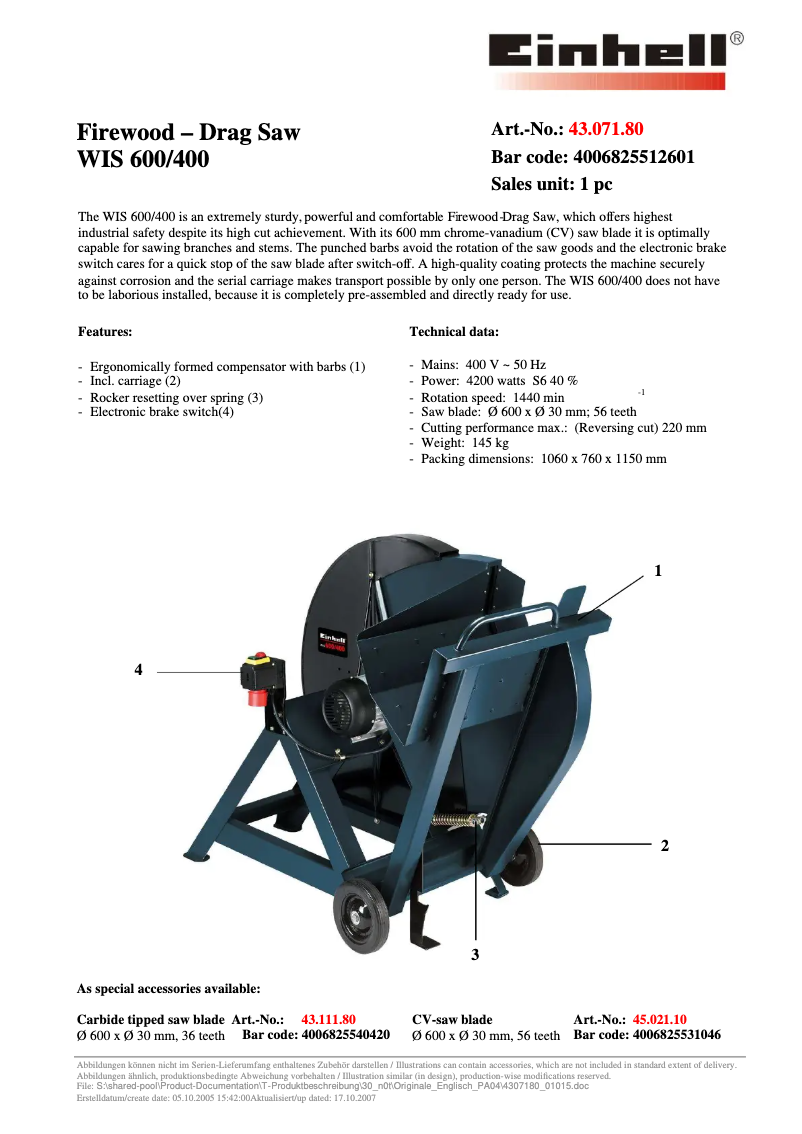 First page image of the manual for WIS 600/400