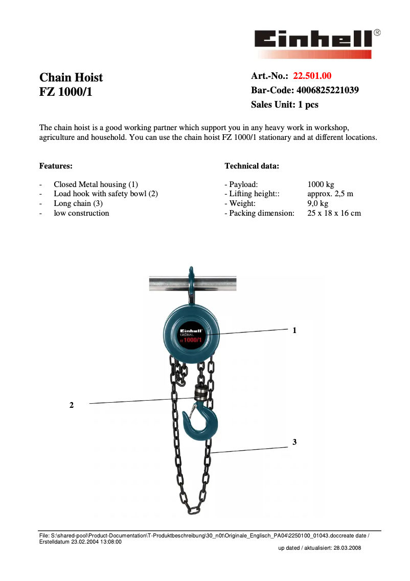 Page 1 of the manual Technical Sheet Global FZ 1000/1