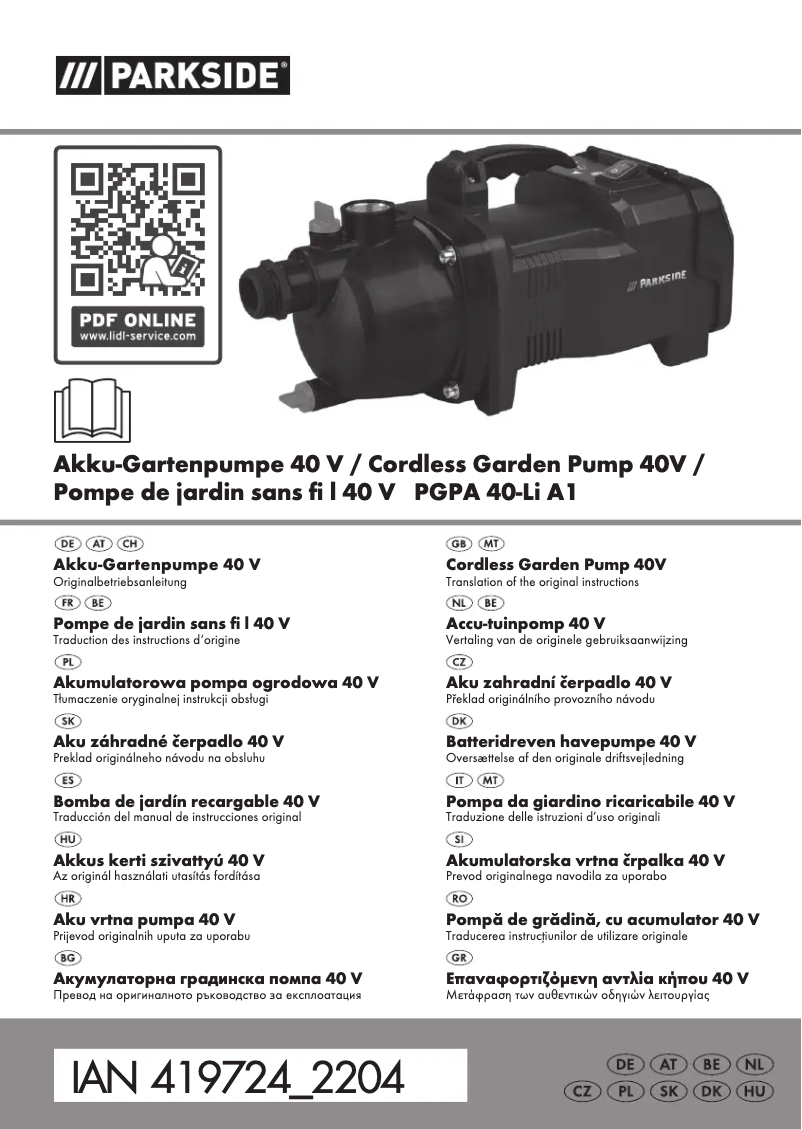 Page 1 of the manual User Manual Parkside PGPA 40-Li A1