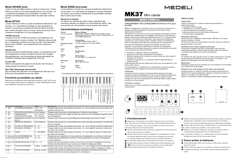Page 1 of the manual User Manual Medeli MK37