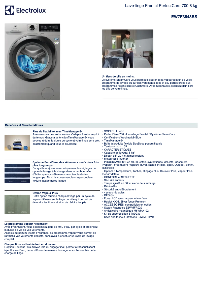 Page 1 of the manual Technical Sheet Electrolux EW7F3848BS