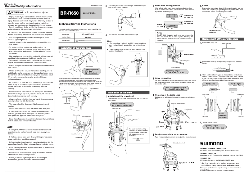 Page 1 of the manual User Manual Shimano BR-R650