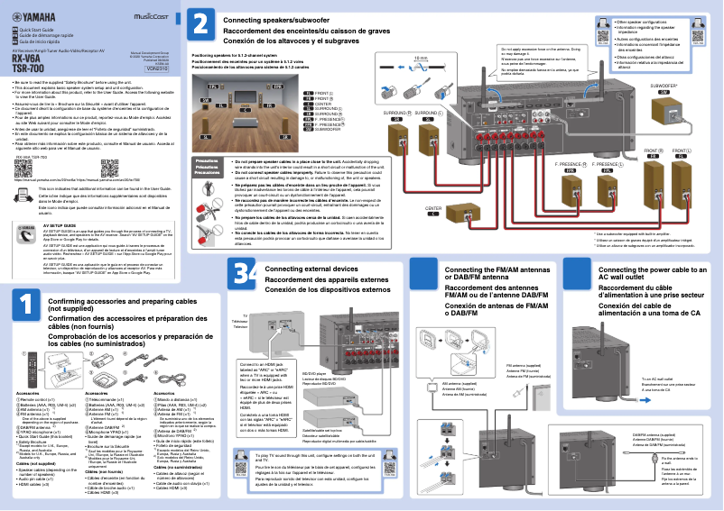 Page 1 of the manual Quick Start Guide Yamaha RX-V6A