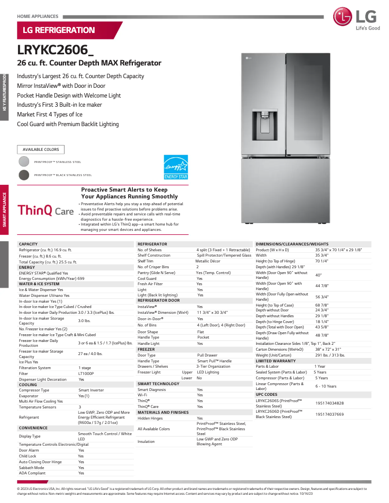 First page image of the manual for LRYKC2606D