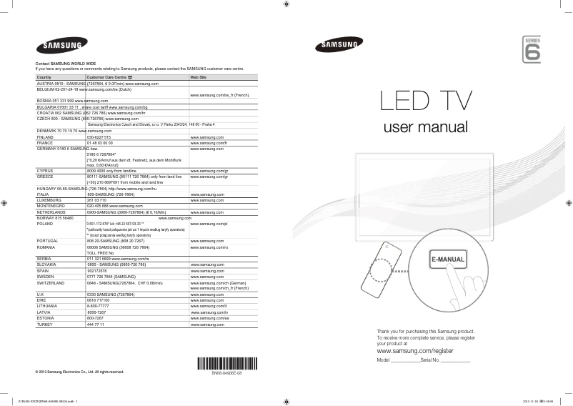 Page 1 of the manual User Manual Samsung UE50F6100AK
