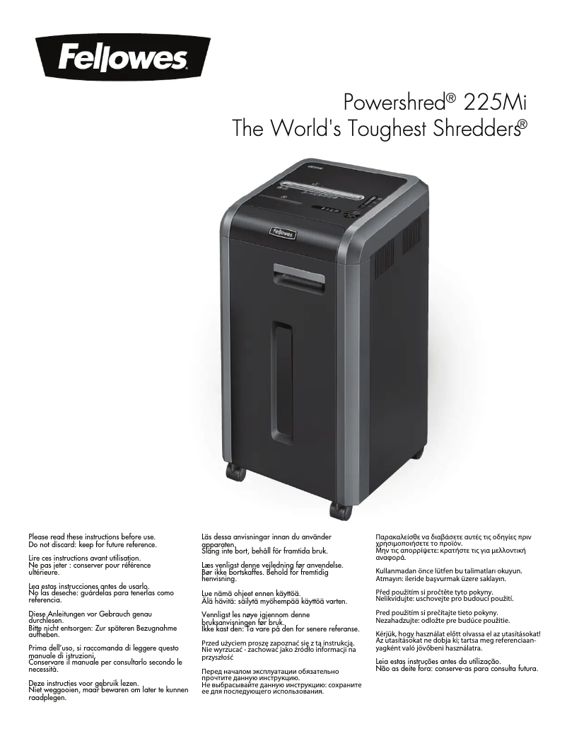 First page image of the manual for Microshred 225Mi