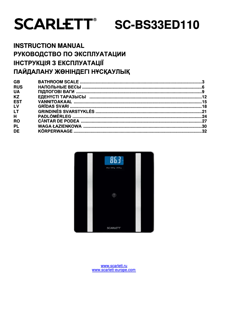 Page 1 of the manual User Manual Scarlett SC-BS33ED110