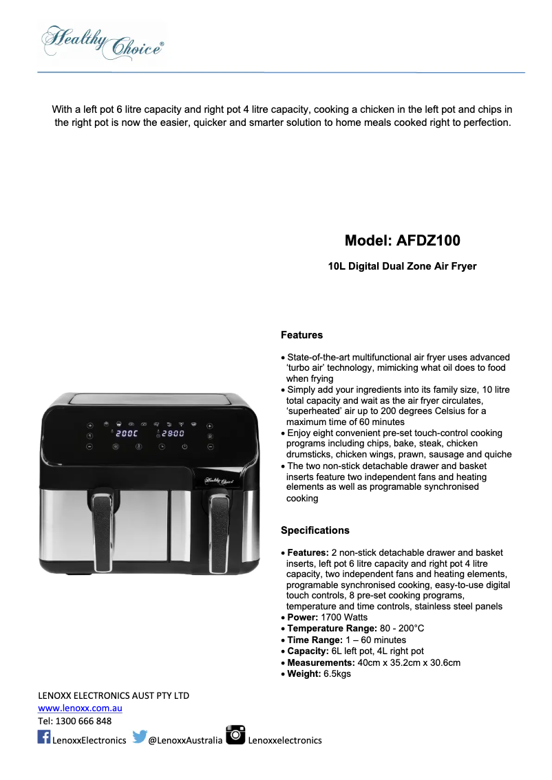 First page image of the manual for AFDZ100
