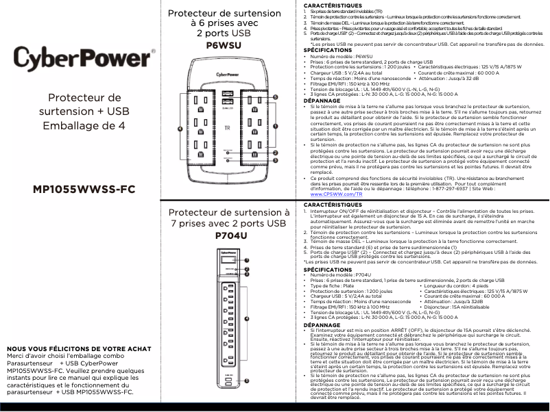 Page 1 de la notice Manuel utilisateur CyberPower MP1055WWSS-FC